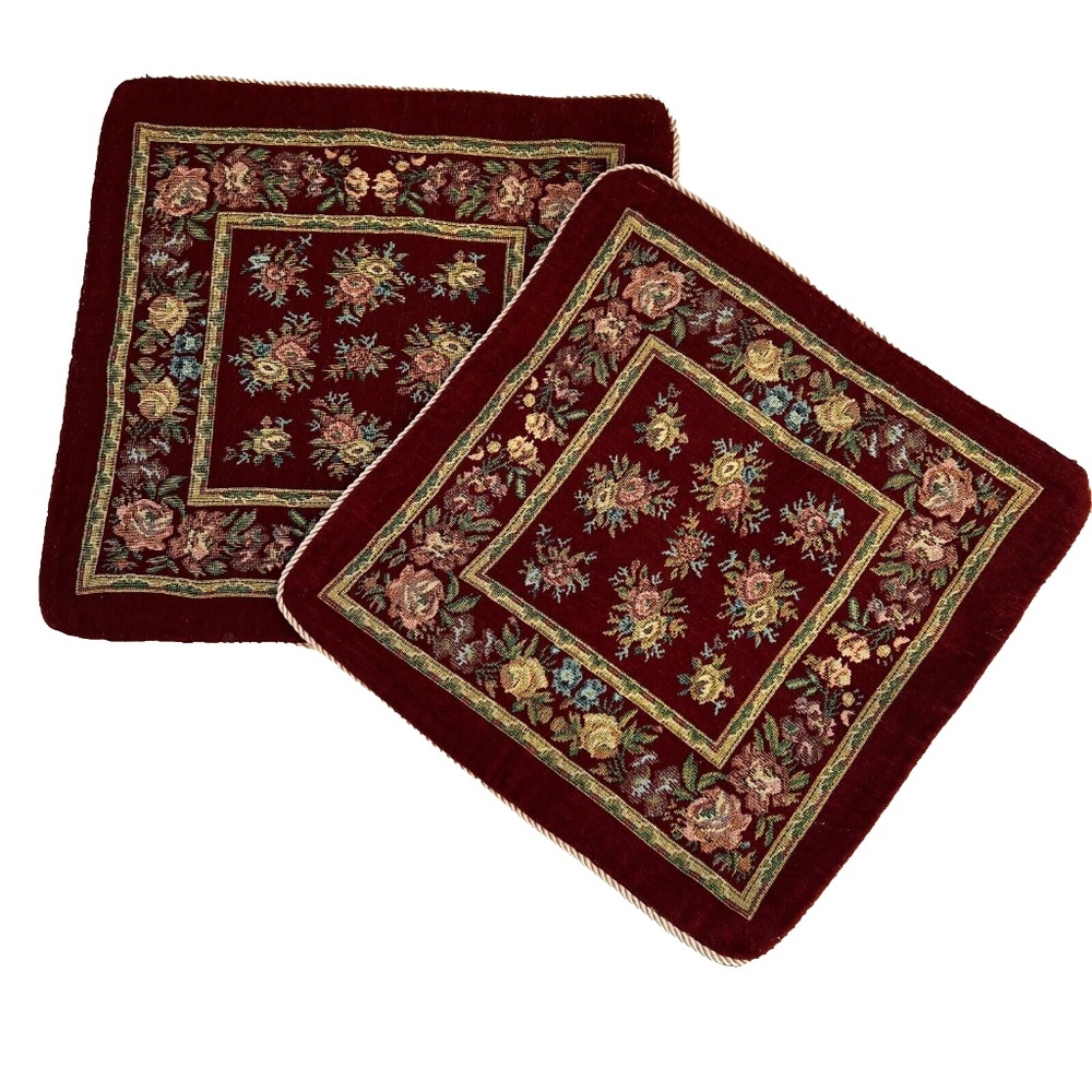 2 Red Brocade Pillow Cushion Covers Square 18 x 18 American Linen Polyester
